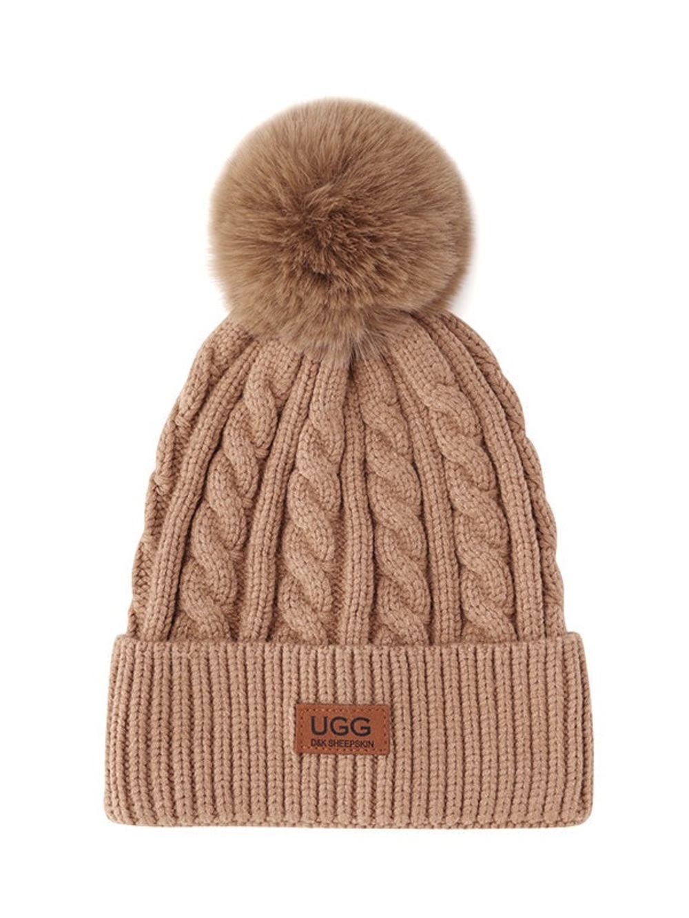 UGG Premium Pom-Pom Beanie Cable Knit Women's Winter Hat One Size O/S in Coffee